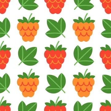 Seamless pattern with red and orange raspberries on white background イラスト素材