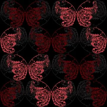 Seamless pattern with red and pink butterflies Stock Illustration