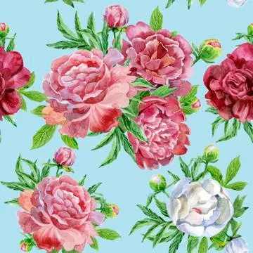 Seamless pattern with red and pink peonies flowers. Stock Illustration