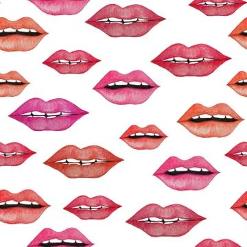 Seamless pattern with a red and pink lips. Hand painted. Stock Illustration