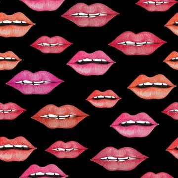 Seamless pattern with a red and pink lips. Hand painted. Stock Illustration