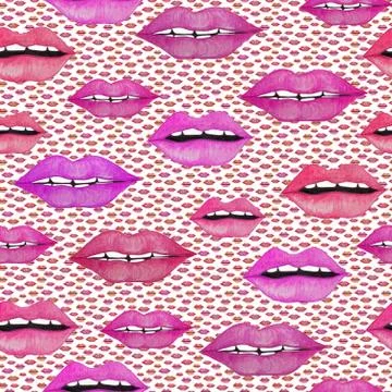 Seamless pattern with a red and pink lips. Hand painted. Stock Illustration