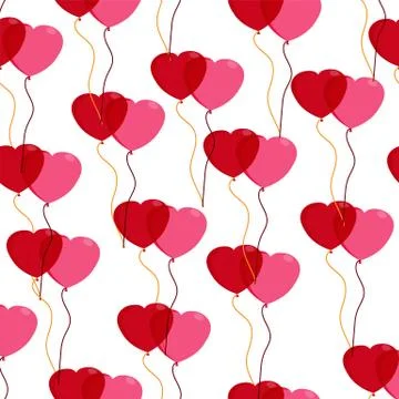 Seamless pattern. Red and pink balloons in the form of a heart. Stock Illustration