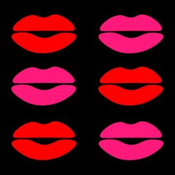 Seamless pattern with red and pink lips on black background Stock Illustration