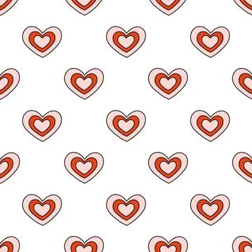 Seamless pattern with red and pink heart. Valentine day. Y2k. Groovy style Stock Illustration