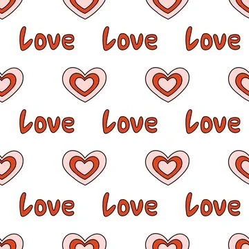 Seamless pattern with red and pink heart and text love. Valentine day Stock Illustration
