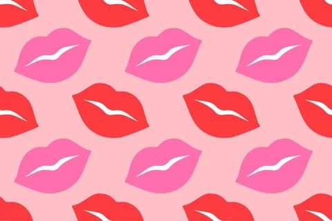 Seamless pattern with red and pink lips on soft pink background. Flat design Stock Illustration