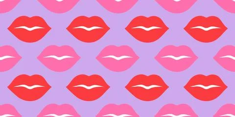 Seamless pattern with red and pink lips on soft lilac background. Flat design Stock Illustration