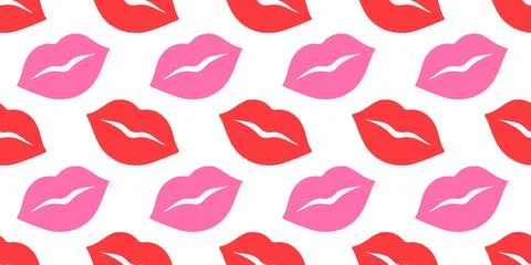 Seamless pattern with red and pink lips on white background. Flat design pastel Stock Illustration