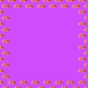 Seamless pattern of red and pink heart shaped royal icing cookies frame Stock Photos
