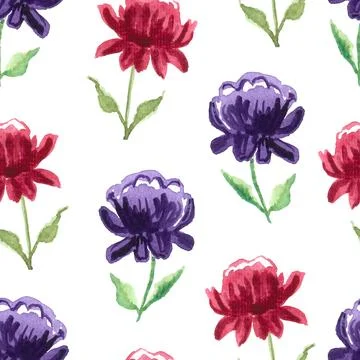 Seamless pattern of red and violet watercolor peony flowers, hand drawn Stock Illustration