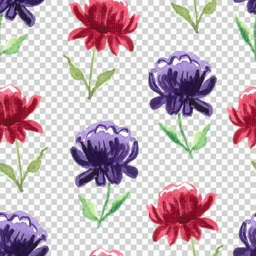Seamless pattern of red and violet watercolor peony flowers, hand drawn on white Stock-Illustration