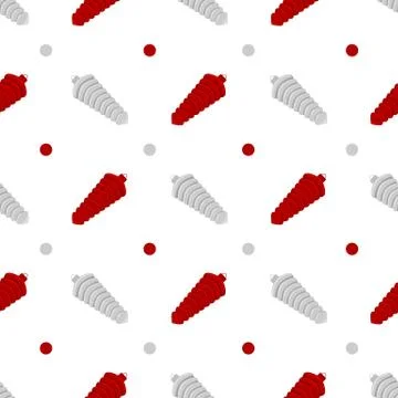 Seamless pattern with red and white christmas spiral toys on white background. Stock Illustration
