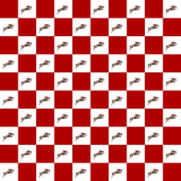 Seamless pattern red and white. Photo show jumping horse creative illustration. Illustrazione stock