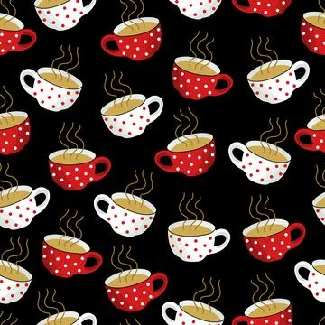 Seamless pattern of red and white tea cups Stock Illustration