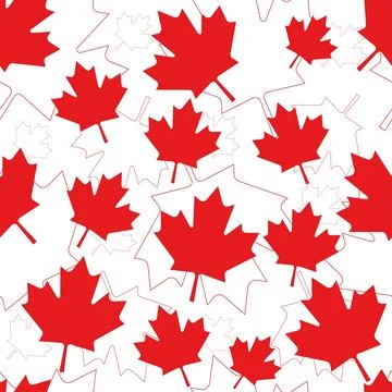 Seamless pattern with red and white Canadian maple leaves. Design for the dec Illustrazione stock