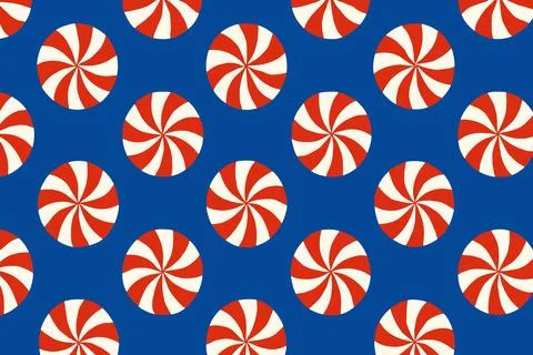Seamless Pattern Red and White Swirl Candy on Blue Background Stock Illustration