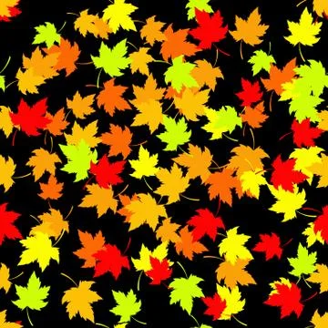 Seamless pattern with red and yellow autumn leaves on black background. Vector 스톡 일러스트
