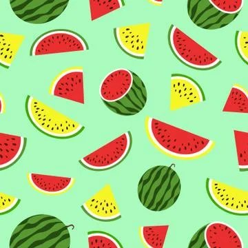 Seamless pattern with red and yellow watermelon. Summer background Stock Illustration