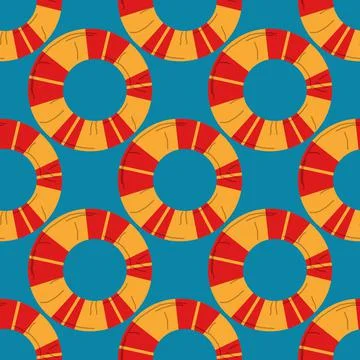 Seamless pattern of red and yellow lifebuoy for swimming in the sea. Stock Illustration