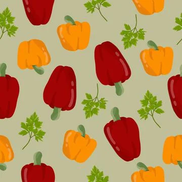 Seamless pattern with red and yellow bell pepper Stock Illustration
