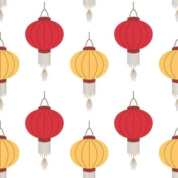 Seamless pattern of red and yellow Chinese lantern on a white background, ideal Stock Illustration