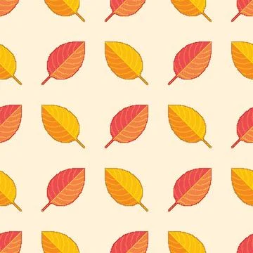 Seamless pattern with red and yellow pixel leaves. Autumn background, fall .. 스톡 일러스트