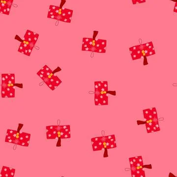Seamless pattern red angpao lucky money envelope with traditional knot Illustrazione stock