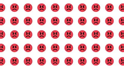 Seamless pattern of red angry face icons representing rage and frustration .. Stock Illustration