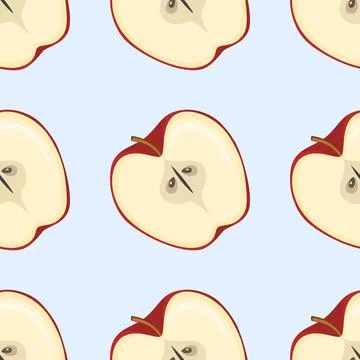 Seamless pattern Red apple and half apple, fruit slices and pieces in cartoon Illustrazione stock