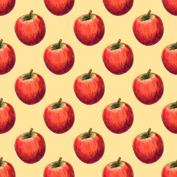 Seamless pattern red apple risograph retro illustration Stock Illustration