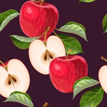 Seamless pattern with red apples and leaves Stock Illustration