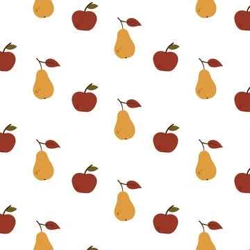 Seamless pattern with red apples and yellow pears for autumn fruit design Stock Illustration