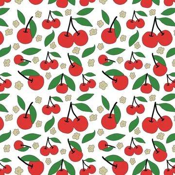 Seamless pattern of red apples and green leaves Stock Illustration