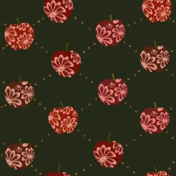 Seamless pattern with red apples on a green Stock Illustration