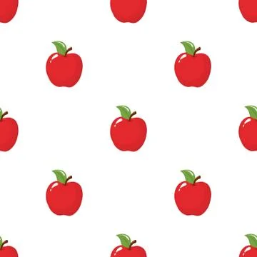 Seamless pattern with red apples on white background. Organic fruit. Vector. 스톡 일러스트