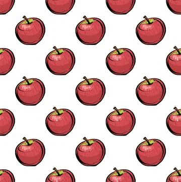 Seamless pattern. Red apples on a white background. A rare polka dot pattern Stock Illustration