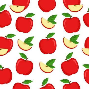 Seamless pattern with red apples on a white background. Fruit design 스톡 일러스트