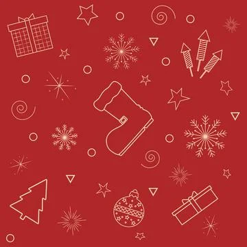 Seamless pattern on a red background christmas icons Stock Illustration