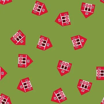 Seamless pattern red barn building icon representing agriculture and farming Stock Illustration