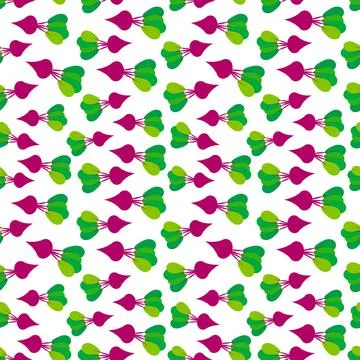Seamless pattern with red beets with green leaves, isolated on white backgrou Illustrazione stock