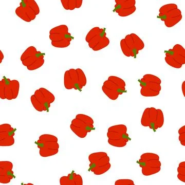 Seamless pattern red bell pepper vegetable in cartoon hand drawn style on white Stock Illustration