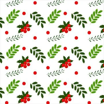 Seamless pattern with red berries and leaves. Stock Illustration