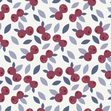 Seamless pattern of red berries and blue leaves Stock Illustration