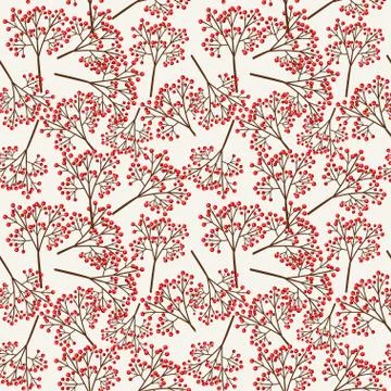 Seamless pattern from red berries on branch. A pattern from plants, Christmas Stock Illustration