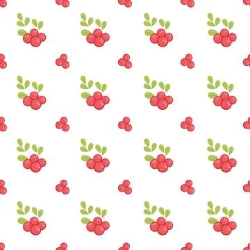 Seamless pattern of red berries branches with green leaves on a white backg.. Stock Illustration