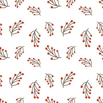 Seamless pattern with red berries on white background for holiday or winter Stockillustratie