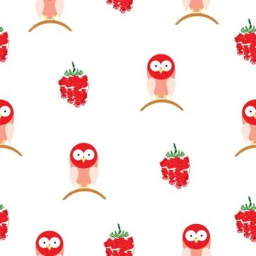 Seamless pattern with red bird cartoon and strawberries vector Stock Illustration