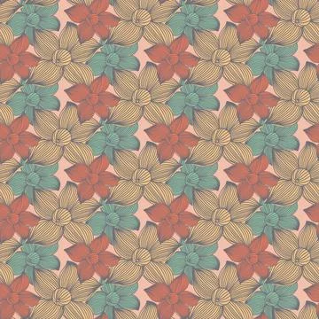 Seamless pattern red blue yellow color, huge flower vector illustration for t Stock Illustration