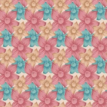 Seamless pattern red blue yellow color, huge flower vector illustration for t Stock Illustration